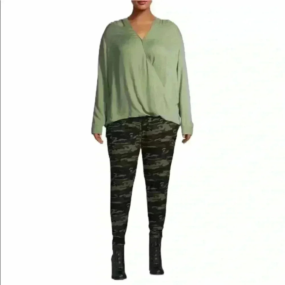 Terra & Sky‎ Green Long Sleeve Open Wrap Top 4X
